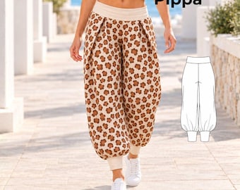 Harem Pants Pattern PDF PIPPA | Women’s Baggy Pants Sewing Pattern, Cuffed Legs, EU 34–54, A0 + Projector