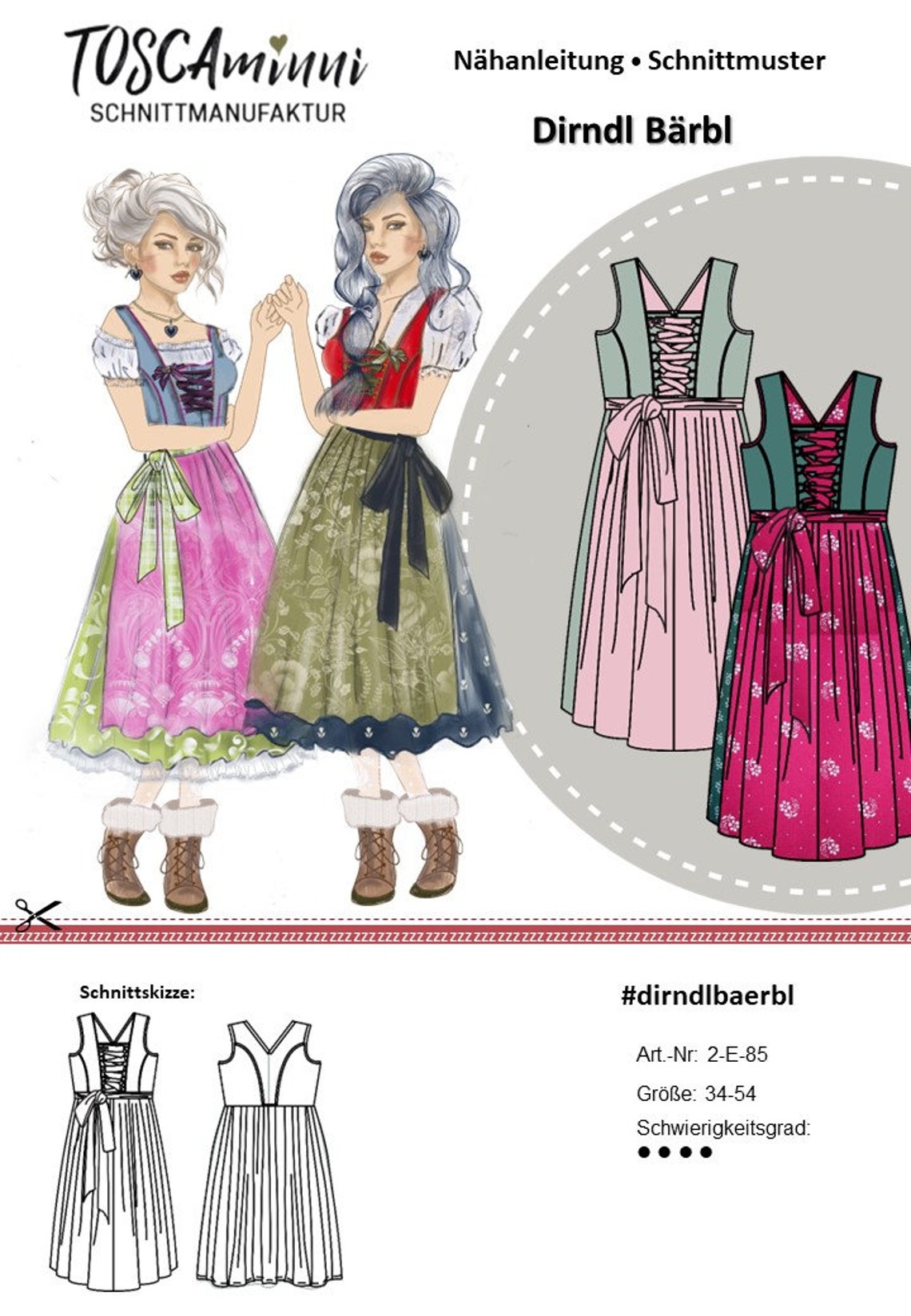 PDF Sewing Pattern for Bärbl Dirndl, Sizes 34-54 | Dirndl With Laced ...
