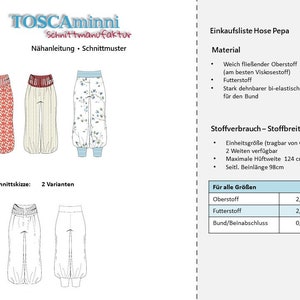 PDF Schnittmuster Damen Pluderhose Pepa Einheitsgröße Gr. 34-46 Ebook Nähanleitung Sarouelhose Haremshose Pumphose Damen Bild 5