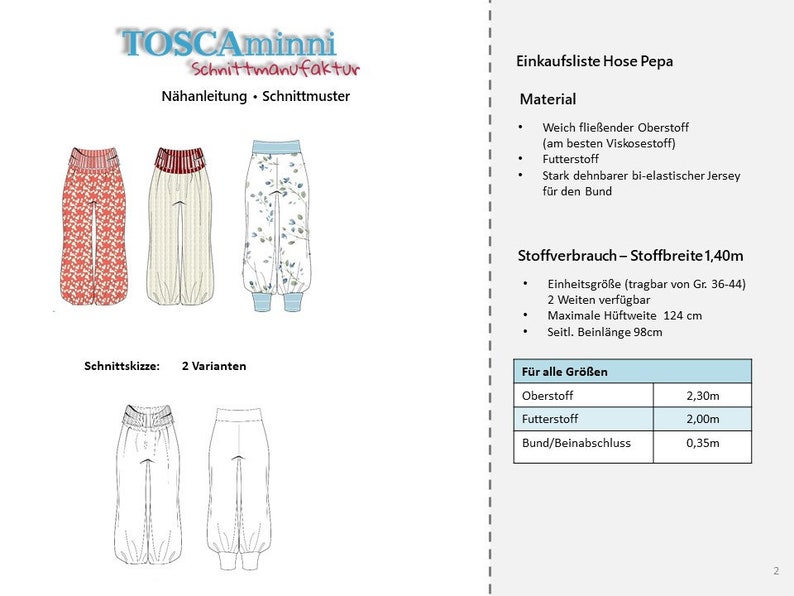 PDF Schnittmuster Damen Pluderhose Pepa Einheitsgröße Gr. 34-46 Ebook Nähanleitung Sarouelhose Haremshose Pumphose Damen Bild 5