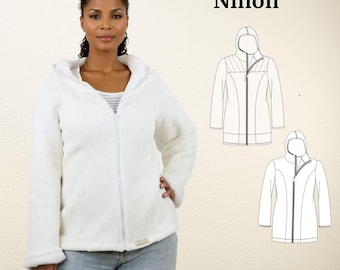 PDF sewing pattern for women's jacket Ninon s. 34-54 (EU) | sewing instruction for sporty hooded jacket pattern with zipper