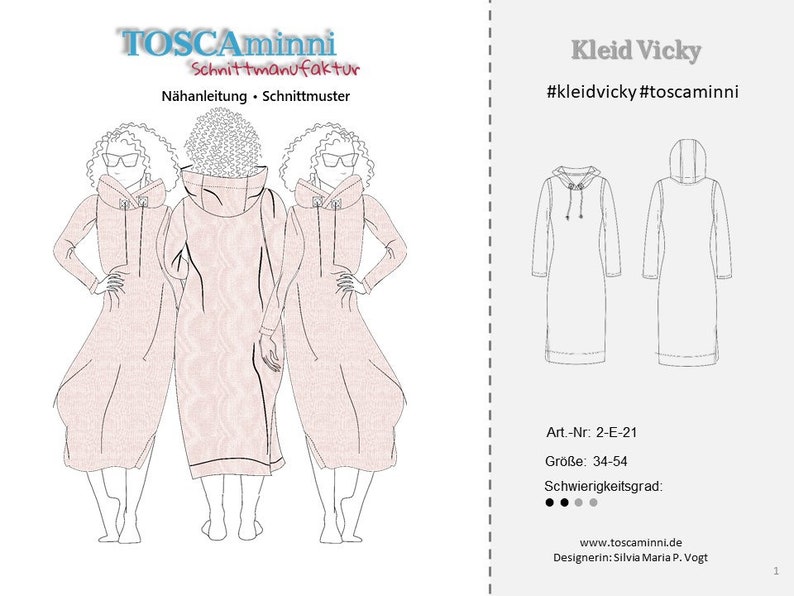 Hoodiekleid Vicky Gr. 34-54 Schnittmuster & Nähanleitung Damenkleid mit Kapuze Jerseykleid Damen Hoodie Kleid nähen Schnittmuster Bild 7