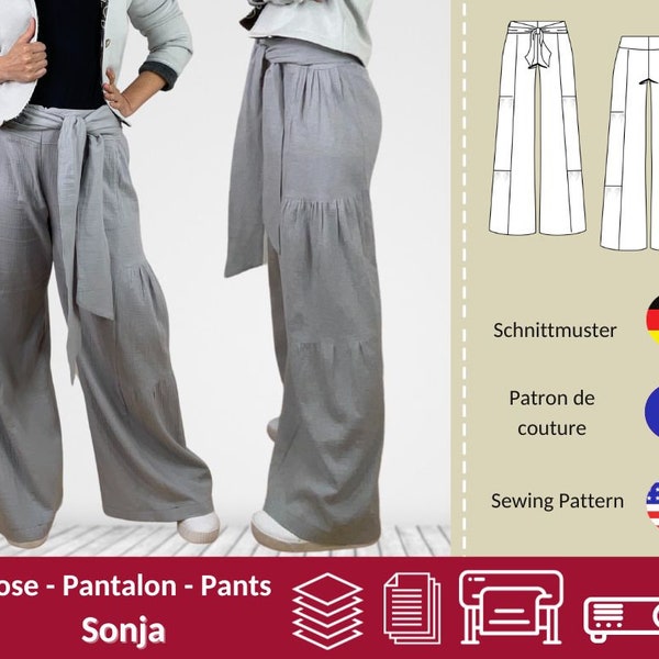 PDF sewing pattern for women's trousers Sonja size. 34-54 | Ebook + sewing instructions + video palazzo trousers - sewing pattern for wide trousers - sew palazzo trousers