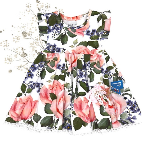 PDF-Schnittmuster Kinder Kleid Louann Gr. 92-140 | Ebook + Nähanleitung für Kinderkleid mit Flügelärmel | Jersey Kleid für Kinder langarm