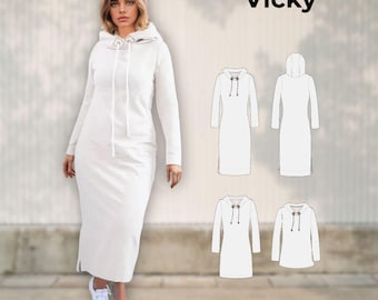 Sewing Pattern Womens Hoodie Dress EU Size 34-54 | Sweatshirt Hooded Dress | Easy Pattern Hoodie Dress for Beginner | Simple Dress Pattern