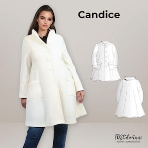 Patrón de costura en PDF para el abrigo de invierno Candice de mujer, tallas 34-54 | Libro electrónico + instrucciones de costura para abrigo de mujer | Patrón de costura para abrigo de mujer confeccionado en lana hervida