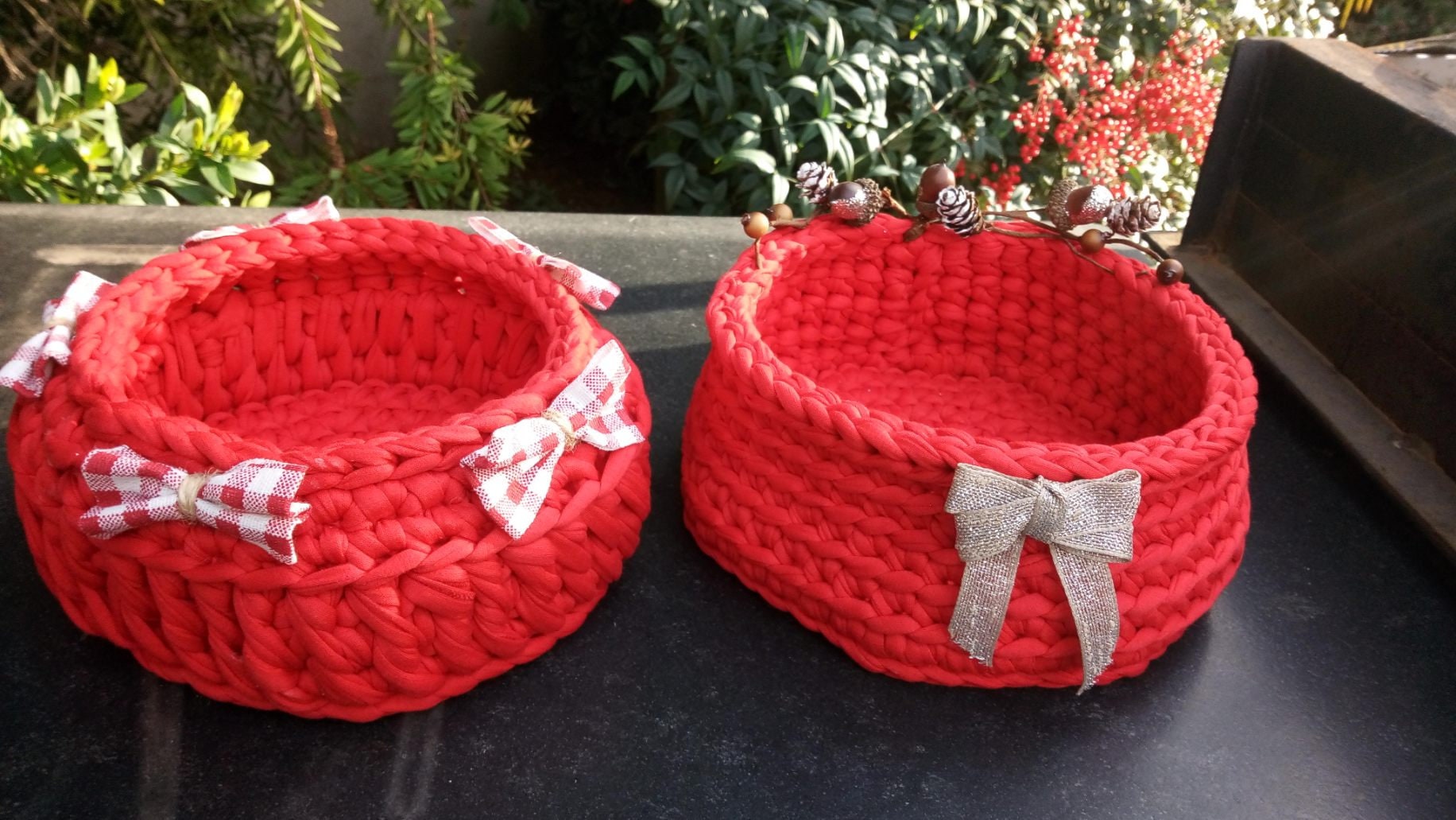 Corbeille Au Crochet Rouge
