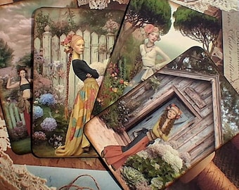 Boho Hippie Journaling Cards • Set of 4 • 6x4 Note‑Back Cards • Grungy Boho Ephemera for Junk Journals, Scrapbooking & Creative Writing