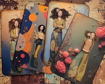 Boho Hippie Journaling Cards • Set of 4 • 6x4 Writing Cards • Grungy Boho Ephemera • Note‑Back Cards for Journals, Collage & Scrapbooking