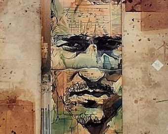 Tall & Slim Grunge Journal – Male Portrait with Script, Tea Dyed Pages, “Unbroken” Bookmark, XL Portrait Journaling Card