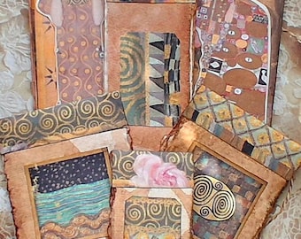 Klimt Style Mini Notepads • Coffee Dyed Handmade Paper Set (Assorted Sizes)