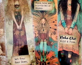 Boho Girl Laminated Bookmarks • Whimsical Illustrations, Uplifting Quotes (Set of 3)