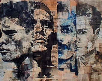 XL Masculine Grunge Journaling Cards – Set of 4 Rugged Male Portraits with Scripted Writing