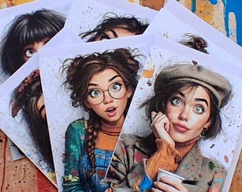 Coffee Girls Note Cards • Illustrated Stationery Set with Quotes (6 Cards)