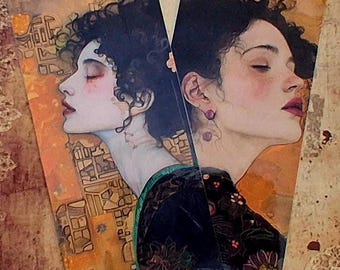 Klimt Style Art Bookmarks • Extra Large Laminated Gold Floral Woman Art (8.75" x 3.75")