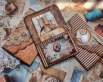 Sewing Theme Mini Notepads Set • 3‑Piece Pocket Folios • Vintage Fashion Stickers • Junk Journal Ephemera