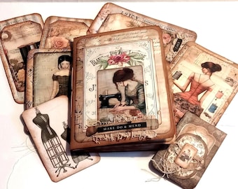 Vintage Sewing Junk Journal Ephemera Folio with Lace and Stitch Details