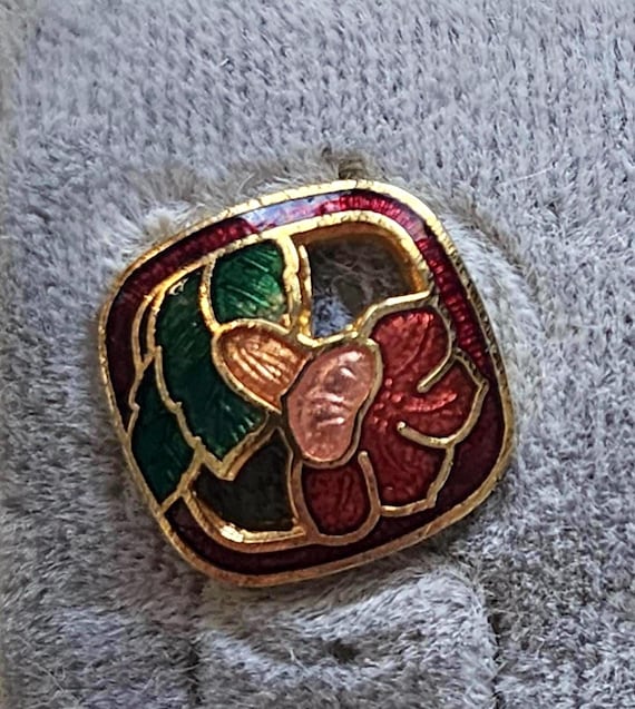 Vintage Cloisonné Art Nouveau Stud Earrings, Enamel Flower Jewelry
