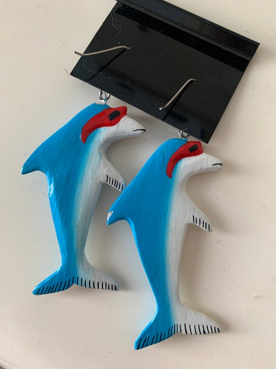 Vintage Cool Baby Shark Dangles, Artisan Hand Pai… - image 3