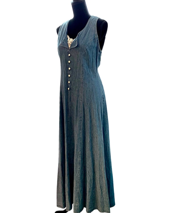 Vintage Denim Dress with Lacy Insert and Curvy Co… - image 3