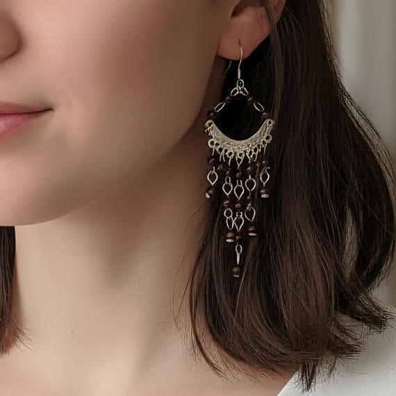 Vintage Y2K Boho Chandelier Dangles, Millennial Glamour Jewelry