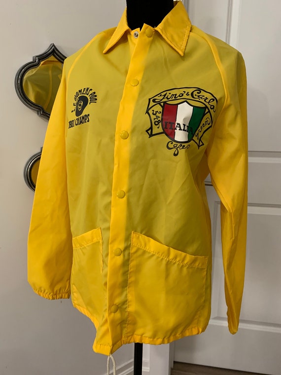 Vintage 80s Pool Shark Windbreaker Jacket, Yellow Ginol and Carlos Cafe Womens Pool Champs 1981 San Francisco  size small, mint condition