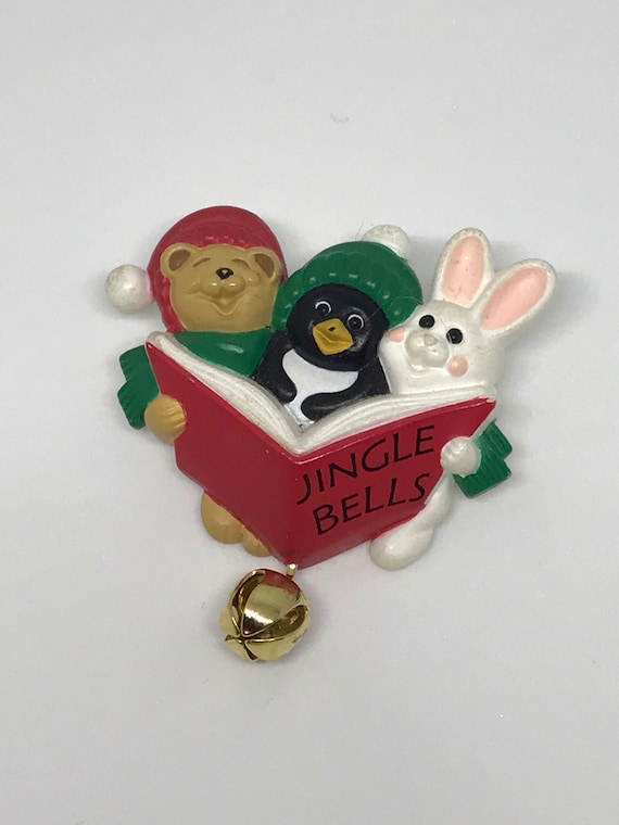 Adorable Bear Penguin Bunny Critter Animal Choir Vintage Halmark Cards Christmas Holiday Pin