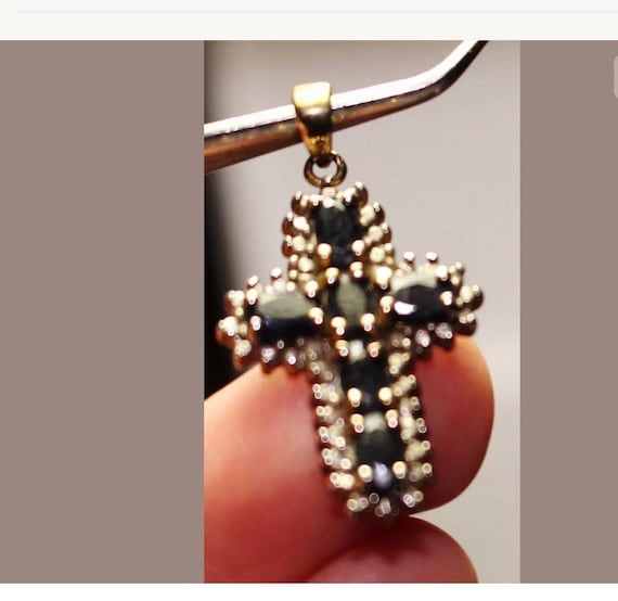 Small 925 Sterling Silver Cross Pendant with Black Gems, Make your Own Necklace Charm