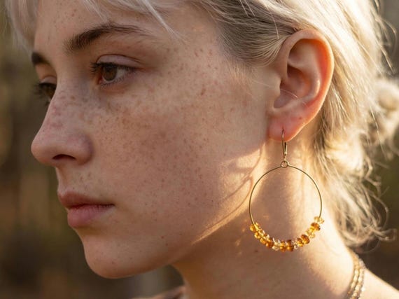 Vintage Y2K Beaded Hoop Earrings, Millennial Glamour