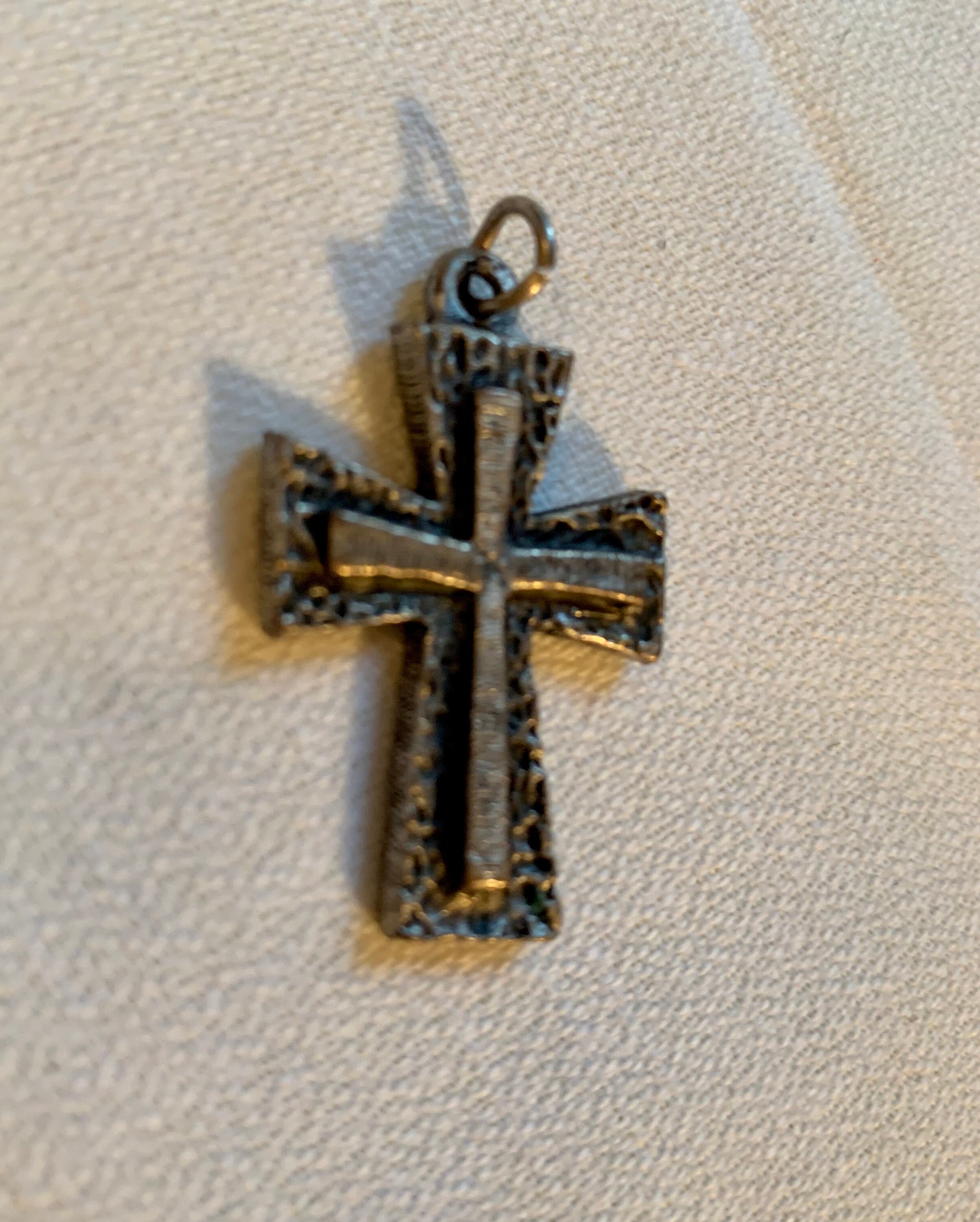 Vintage Modernist Gothic Cross Pendant, matte Silvertone with Black ...