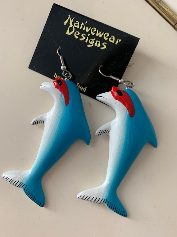 Vintage Cool Baby Shark Dangles, Artisan Hand Pai… - image 2