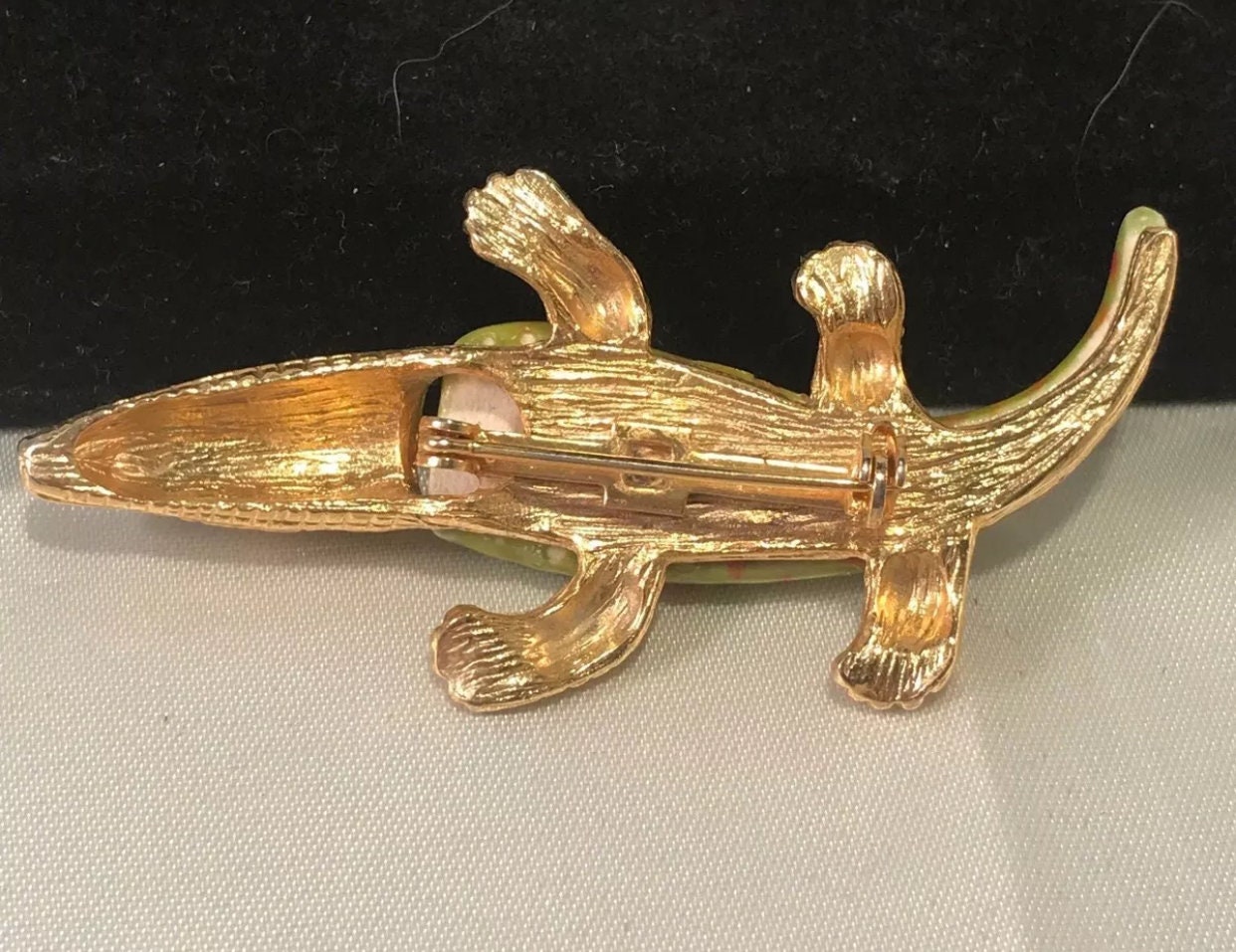 Vintage Alligator Pin, Green Enamel & Goldtone Figural Crocodile Brooch ...