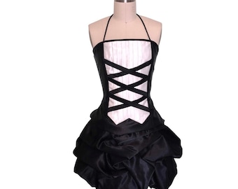 Vintage Jessica McClintock Black Satin Mini Dress, Corset Tuxedo, Size 5