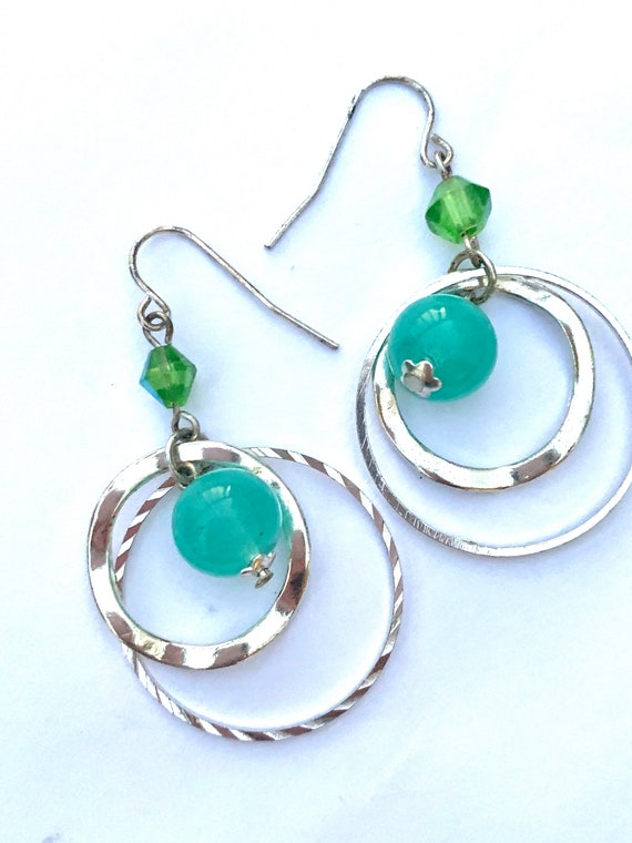 Aqua Beaded Double Hoops, Boho Glam Junior Vintage Hoop Earrings, Under 20 Dollars Tween Teen Fashion Jewelry