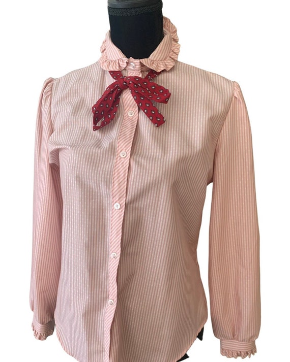 Dainty Ruffle Collar Blouse with paisley neck tie… - image 2