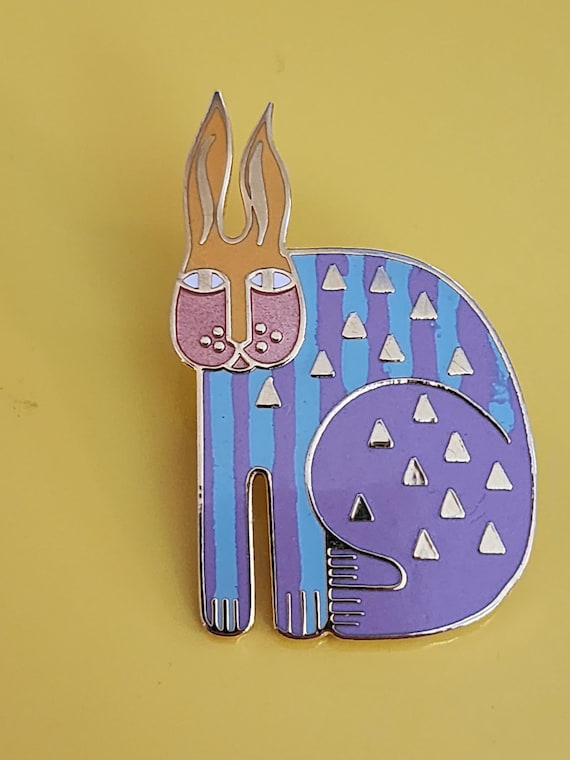 vintage Laurel Burch "Rabbit for Ross" enamel bunny brooch pin, cosmic rainbow festival