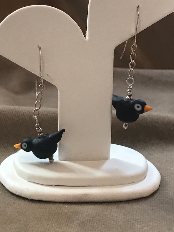 Black Birds blackbird dangle & drop resin on wire Earrings