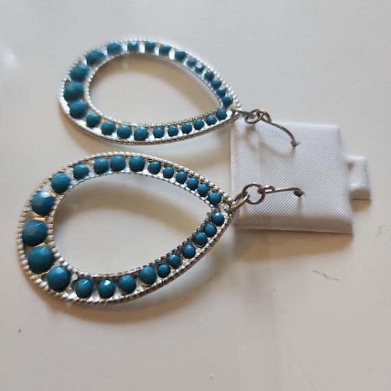 Y2K Turquoise Gem Hoop dangles, Millennial Boho Glamour Jewelry