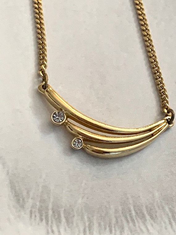 Art Deco Rhinestone Pendant On Gold Chain Unworn 70s Disco Vintage Minimalist Necklace