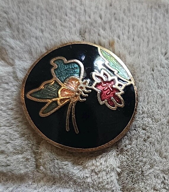 Vintage Cloisonné Art Nouveau Stud Earrings, Enamel Flowers Butterflies