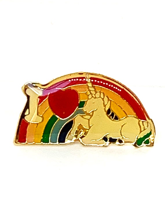 Vintage Rainbow Heart Unicorn Push Pin  Back Enamel Tack Pin, I love rainbow unicorns!