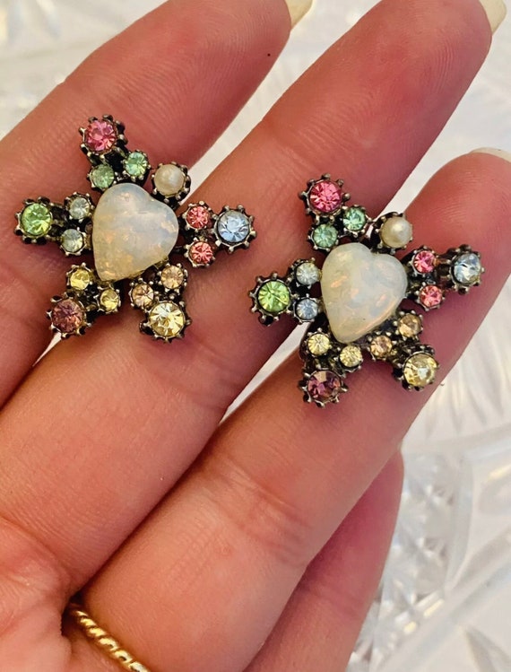 Coro Heart Opal Moonglow Earrings with Trending R… - image 2
