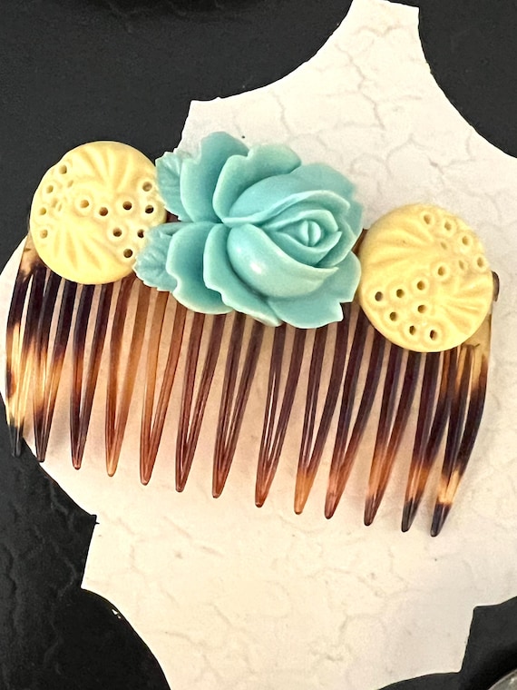 Vintage Floral Hair Comb - Robins Egg Blue, Cottagecore Accessory