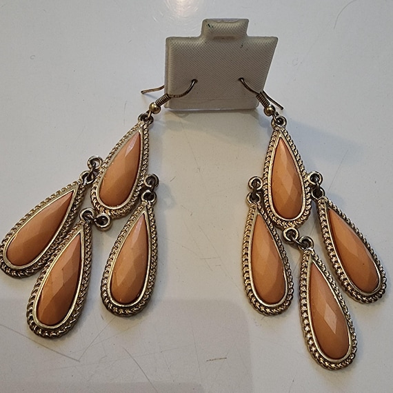 Vintage Y2K Swingy Dangles, Millennial Glamour Jewelry, Demure Peachy Light Coral Resort Statement Earrings