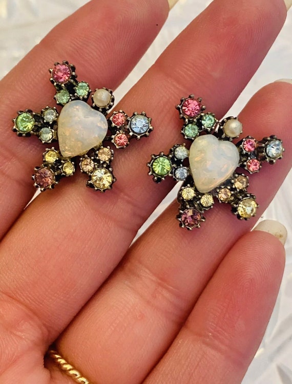 Coro Heart Opal Moonglow Earrings with Trending R… - image 3