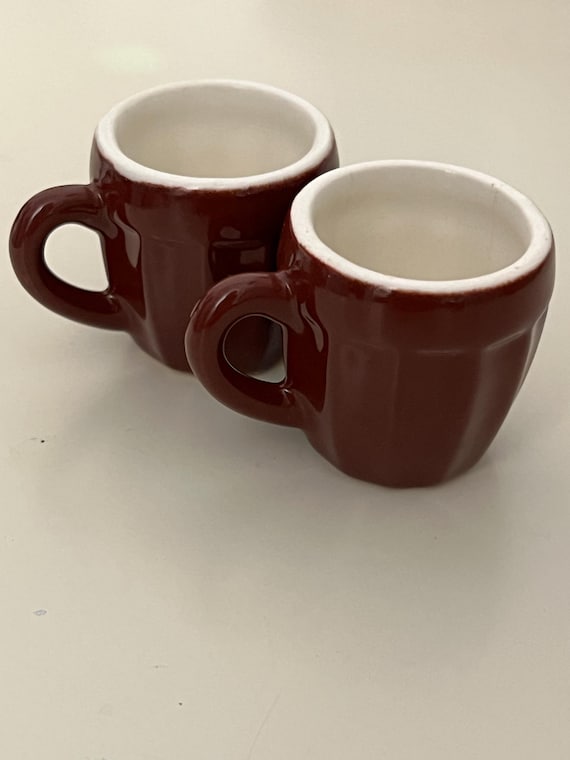 Mid Century Miniature Doll Size Coffee Mugs, Classic Brown Restaurantware Coffee Cups, tooth pick holders
