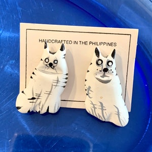 Vintage Novelty Dog Cat Earrings, Artisan Hand Painted Wooden Dangles, Kitsch Funny Cartoon Jewelry!