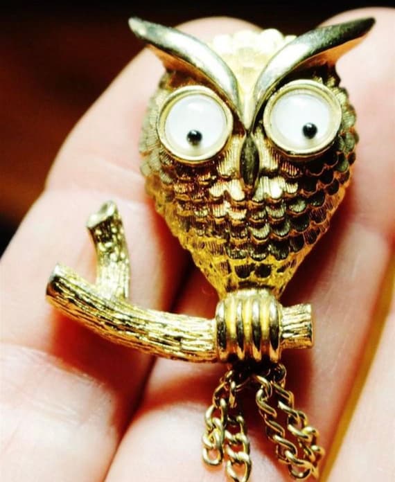 Googly Eyed Owl Pin, Kooky Critter Pin, Vintage Avon Jewelry