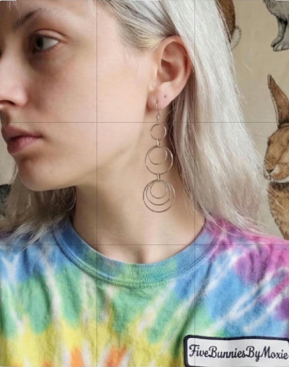 Y2K Shiny Hoops Dangles, Millennial Glamour Jewelry, Vintage Earrings