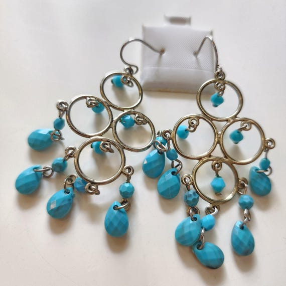 Vintage Y2K Dainty Turquoise Blue Dangles, Millennial Glamour Jewelry